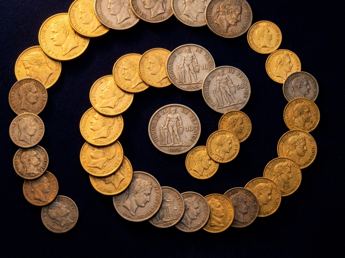 Collection de pièces de monnaie françaises - Napoléon or, Hercule argent
